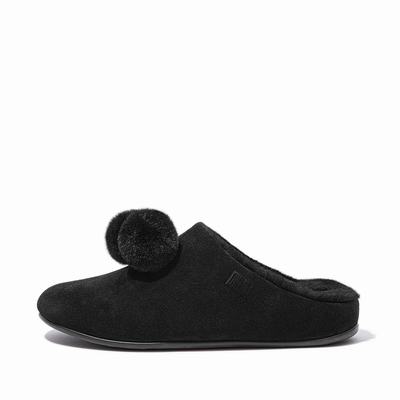 Fitflop Women's CHRISSIE Pom-Pom Shearling Slippers - Black, VZ1897603
